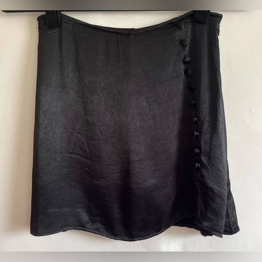 Zara Black Satin Mini Skort with Button Detail